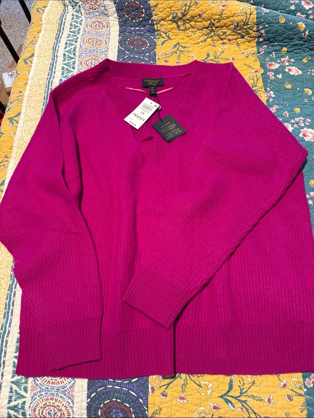 Charter Club 100% Cashmere Magenta Pink V-Neck Sweater